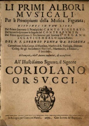 Li Primi Albori Mvsicali Per li Principianti della Musica Figurata