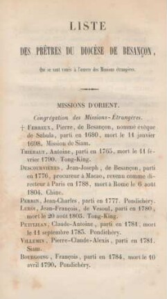 Liste des pretres du diocèse de Besancon