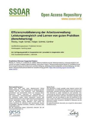 Effizienzmobilisierung der Arbeitsverwaltung: Leistungsvergleich und Lernen von guten Praktiken (Benchmarking)