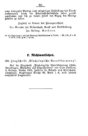 Flugschrift "Psychologische Berufsberatung" : [[F. Nichtamtliches]