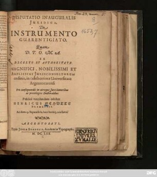 Disputatio Inauguralis Iuridica, De Instrumento Guarentigiato