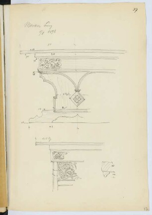 Landesfürstliche Burg, Meran: Detailzeichnung eines Tisches (aus: Skizzen- und Fotoalbum 14)