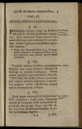 Cap. II. De Philosophia Traditionaria.