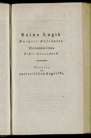 Erstes Hauptstück. Theorie der analytischen Begriffe.