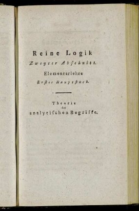 Erstes Hauptstück. Theorie der analytischen Begriffe.