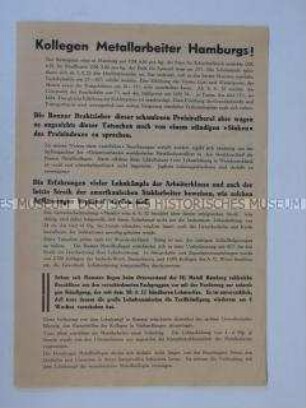 Propagandaflugblatt der KPD Hamburg zu einem Metallarbeiterstreik