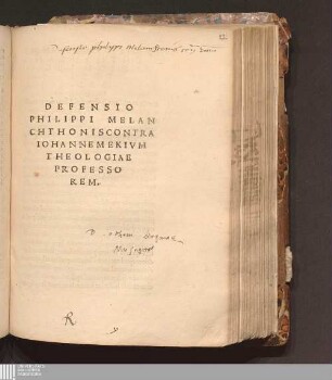 Defensio || Philippi Melan||chthonis Contra || Iohannem Ekivm || Theologiae || Professo||rem