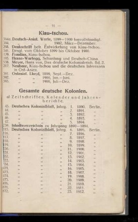 Kiau-tschou. Gesamte deutsche Kolonien.