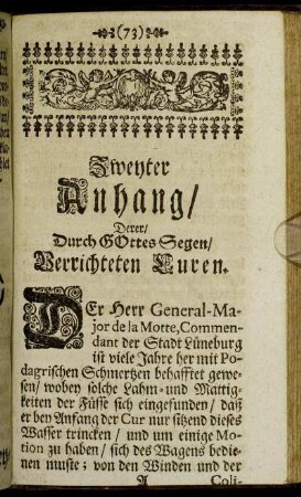 Zweyter Anhang/ Derer/ Durch Gottes Segen/ Verrichteten Curen.