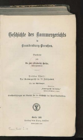 Theil 3: Das Kammergericht im 18. Jahrhundert