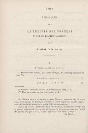 Remarques sur la théorie des nombres et sur les fractions continues.