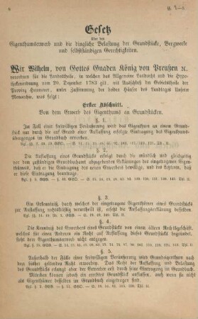 Gesetz über den Eigenthumserwerb und die dingliche Belastung der Grundstücke, Bergwerke und selbstständigen Gerechtigkeiten