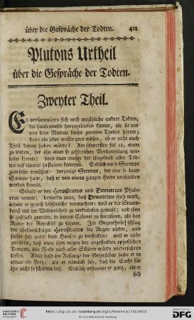 Plutons Urtheil ueber die Gespraeche der Todten. Zweyter Theil