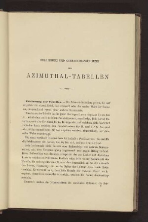 ERKLAERUNG UND GEBRAUCHSANWEISUNG DER AZIMUTHAL-TABELLEN