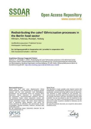 Redistributing the cake? Ethnicisation processes in the Berlin food sector