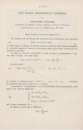 Sull'analisi indeterminata algebrica. [Fortsetzung]