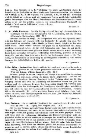 574, Arthur Edler v. Gschmeidler, Der ärztliche Versuch am lebenden Menschen, 1906