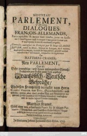 Nouveau Parlement, C'est à dire Dialogues François-Allemands ...