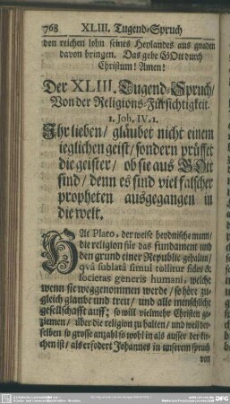 Der XLIII. Tugend-Spruch, Von der Religions-Fürsichtigkeit