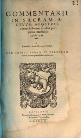 Commentarii In Sacram Actvvm Apostlicorum historiam : facili & perspicua methodo conscripti