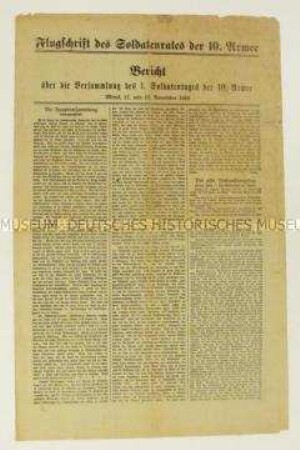Sonderdruck zu einer Versammlung des Soldatenrates der 10. Armee am 17./18. November 1918 in Minsk
