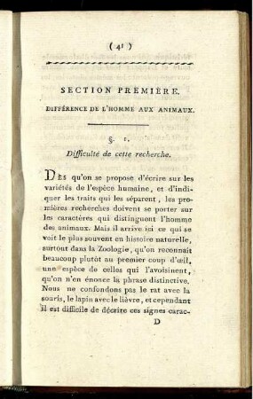 Section première. Difference de l'homme aux animaux