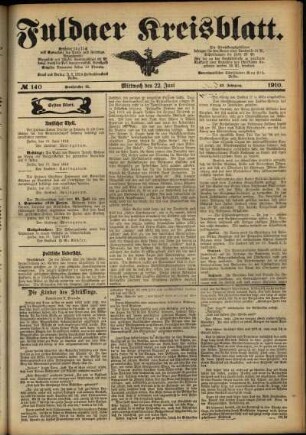 Erste Ausgabe vom Mittwoch, den 22. Juni 1910.