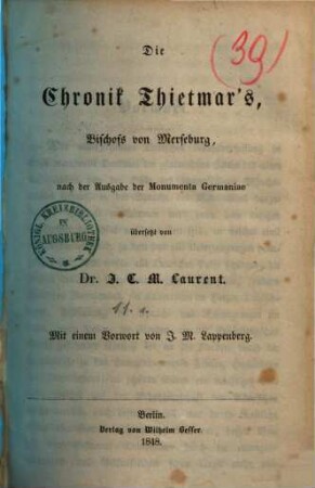 Die Chronik Thietmar's, Bischofs von Merseburg