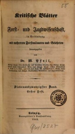 Kritische Blätter für Forst- und Jagdwissenschaft. 27. 1849