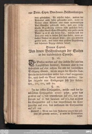 Drittes Capitel. Von denen Beschreibungen der Sachen in der italiänischen Sprache.
