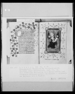 Ms. W 35, Stundenbuch Froymont-De Vinck-Wittert, fol. 133v-134: Thronende Madonna mit zwei Engeln und Textseite