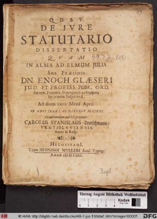 De Jvre Statutario Dissertatio