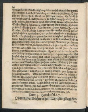 Num: 5. Bericht fol. 6. 7.