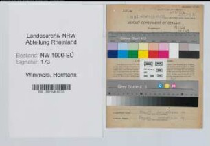 Entnazifizierung Hermann Wimmers, geb. 13.05.1901 (Arbeiter)