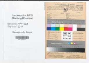 Entnazifizierung Aloys Sassenrath , geb. 20.07.1899 (Polizeibeamter)