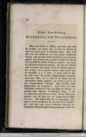 Dritte Unterhaltung. Handmühlen und Thiermühlen