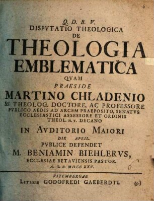 Dispvtatio Theologica De Theologia Emblematica