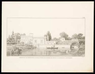 Gärtnerhaus im Schloss Charlottenhof, Potsdam: Perspektivische Ansicht vom Punkt E im Grundriss (aus: Sammlung Architektonischer Entwürfe, Berlin 1858)