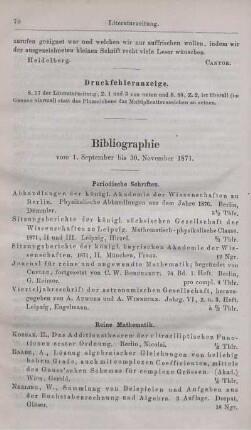 Bibliographie vom 1. September bis 30. November 1871.