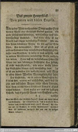 Das zweyte Hauptstück. Von guten und bösen Engeln