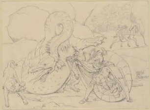 Zu Schillers "Der Kampf mit dem Drachen", Blatt 12: Der Ritter ersticht den Drachen