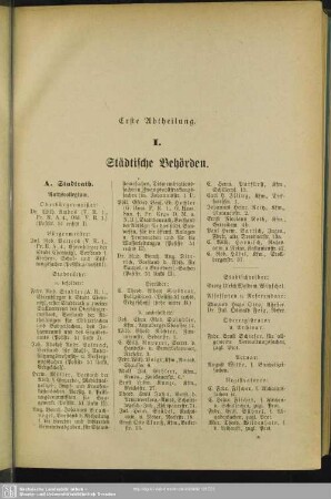 Erste Abtheilung. Behördenverzeichnis