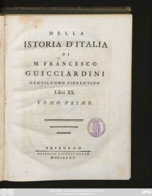 T. 1: Della Istoria D'Italia : Libri XX