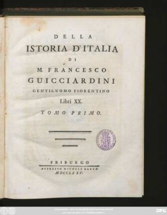 T. 1: Della Istoria D'Italia : Libri XX