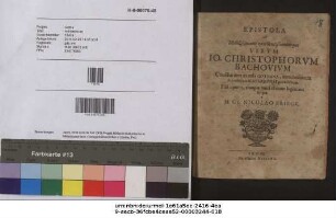 Epistola ad Nobilissimum excellentissimumque Virvm Io. Christophorvm Bachovivm Consiliarium in aula Gothana, iureconsultum & præfectum Ichterhvsae grauissimum Filii optimi, eiusque vnici obitum lugentem scripta a M. Ge. Nicolao Kriegk