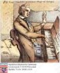 Preuschen, Erwin Franz (1823-1868) / Pianist (evtl. Franz Schubert, 1797-1828?) an Klavier sitzend, darauf Text von 'Des Mädchens Klage' von Friedrich v. Schiller (1759-1805)