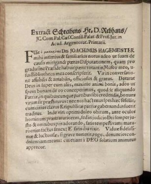 Extract Schreibens Hr. D. Rebhans [...]