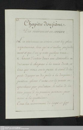Chapitre douzième. Des révérences en arriere