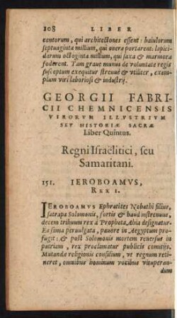 Georgii Fabricii Chemnicensis Virorum Illustrium ... Liber Quintus. Regni Israelitici, seu Samaritani.