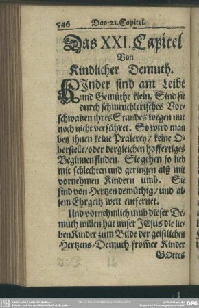Das XXI. Capitel Von Kindlicher Demuth